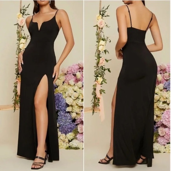 Luxe black one shoulder party formal evening prom wedding  dress - Picture 2 of 7